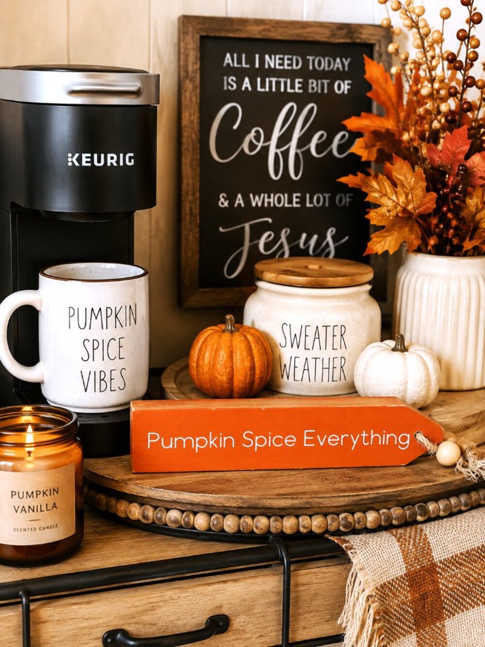 Pumpkin Spice Everything Wood Block Sign Fall Autumn Home Shelf Table Décor NWT